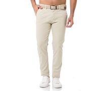 Redbridge Herren Chino-Hose mit Gürtel Bequeme Freizeit- und Businesshose Stone W29 L32
