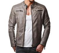 Redbridge Herren Jacke Übergangsjacke Biker Kunstleder Echtleder Baumwolle mit gesteppten Bereichen Kunstleder, Grau, Gr.M