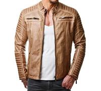 Redbridge Herren Jacke Übergangsjacke Biker Kunstleder Echtleder Baumwolle mit gesteppten Bereichen Kunstleder, Camel XL