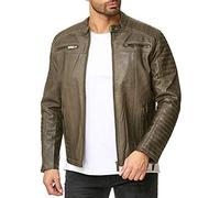 Redbridge Herren Jacke Übergangsjacke Biker Kunstleder Echtleder Gesteppte Bereiche Khaki Gr.M