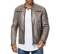 Redbridge Herren Jacke Übergangsjacke Biker Lederjacke Echtleder Kunstleder Baumwolle mit gesteppten Bereichen S Dirty Grau - Kunstleder
