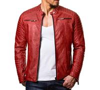 Redbridge Herren Jacke Übergangsjacke Biker Lederjacke Kunstleder mit gesteppten Bereichen M Rot