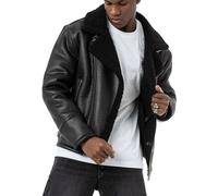 Redbridge Herren Kunst-Lederjacke Balboa Fliegerjacke Piloten Jacke Fellkragen Schwarz 3XL