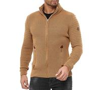 Redbridge Herren Strickjacke Cardigan mit Stehkragen Basic Luxury Braun M