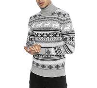 Redbridge Herren Strickpullover Norweger Rollkragen Pullover Slim-Fit Grau L