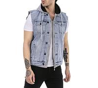 Redbridge Jeans-Weste für Herren Sweat-Jacke Jeansjacke mit Kapuze Used Look Hellblau XS