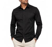 Redbridge Klassisches Herren Langarmhemd Elegant Baumwolle für Business und Freizeit Schwarz 4XL