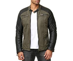 Redbridge Red Bridge Jacke Herren Biker Kunstleder Lederjacke Jacket mit gesteppten Bereichen XL Khaki