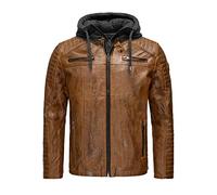 Redbridge Robuste Lederjacke Kunstleder Bikerjacke mit abnehmbarer Kapuze Braun XL