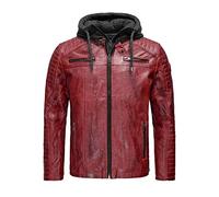 Redbridge Robuste Lederjacke Kunstleder Bikerjacke mit abnehmbarer Kapuze Rot 3XL