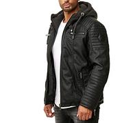 Redbridge Robuste Lederjacke Kunstleder Bikerjacke mit abnehmbarer Kapuze Schwarz 3XL