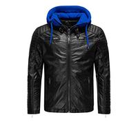 Redbridge Robuste Lederjacke Kunstleder Bikerjacke mit abnehmbarer Kapuze Schwarz-Blau S