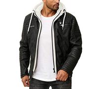 Redbridge Robuste Lederjacke Kunstleder Bikerjacke mit abnehmbarer Kapuze Schwarz-Ecrumelange S