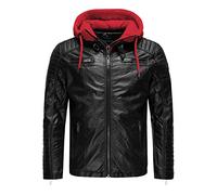 Redbridge Robuste Lederjacke Kunstleder Bikerjacke mit abnehmbarer Kapuze Schwarz-Rot S