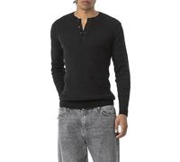 Redbridge - Tarz Cool Herren Strickpullover mit Knopfleiste, Strukturierter Langarmpullover Schwarz L