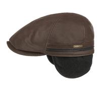 Stetson Redding Earflap Flatcap Herren - Schirmmütze aus Leder (Rind) - Ledercap mit Fleecefutter - Herrencap Ohrenschützer - Ohrenwärmer Herbst/Winter - Gatsby Kappe Dunkelbraun XXL (62-63 cm)