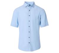 Redmond Herren Leinenhemd Casual Fit Button Down Kragen Kurzarm Einfarbig Hellblau, Größe:M