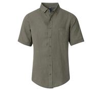 Redmond Herren Leinenhemd Casual Fit Button Down Kragen Kurzarm Einfarbig Olive, Größe:S
