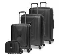Redolz Essentials 4-Rollen Kofferset + Beautycase 4 tlg. mit Dehnfalte + Laptopfach black metallic (TAS021035) schwarz