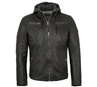 Redpoint - Herren Lederjacke Bikerjacke Kapuze Lammnappa schwarz antik : 70