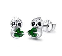 REDSUN 925 Sterling Silber Faultier Ohrstecker mit Dunkelgrün Herz-Zirkonia -Tier Schmuck für Mädchen, Geschenke für Frauen, Töchter Mütter