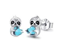 REDSUN 925 Sterling Silber Faultier Ohrstecker mit Herz Türkis -Tier Schmuck für Mädchen, Geschenke für Frauen, Töchter Mütter