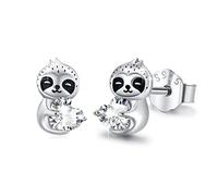 REDSUN 925 Sterling Silber Faultier Ohrstecker mit Herz Weiß Zirkonia-Tier Schmuck für Mädchen, Geschenke für Frauen, Töchter Mütter