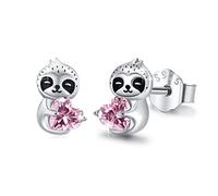 REDSUN 925 Sterling Silber Faultier Ohrstecker mit Pink Herz-Zirkonia -Tier Schmuck für Mädchen, Geschenke für Frauen, Töchter Mütter