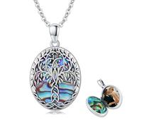 REDSUN 925 Sterling Silber Lebensbaum Foto Medaillon Kette mit Abalone Anhänger Halskette Damen, Foto Anhänger Medaillon Baum des Lebens Schmuck Geschenk für Frauen Mutter Freundin