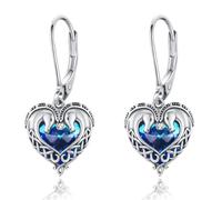 REDSUN 925 Sterling Silber Pferd Ohrringe Hängend Damen Herz Kristall Ohrhänger, Keltischer Hypoallergen Pferde Schmuck Geschenk für Frauen Mädchen Ehefrau Freundin Tochter Geburtstag Weihnachten