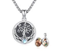 REDSUN 925er Sterlingsilber Lebensbaum Fotomedaillon Halskette für Damen - Keltischer Baum des Lebens Anhänger mit Foto Fach, Geschenkidee für Familie, mit Foto Mondstein Schmuck für Damen Geschenke