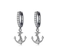 REDSUN Anker Creolen Ohrringe Herren 925 Sterling Silber Schwarz Minimalistische Huggie Ohrhänger Damen Mädchen Unisex Anker Anhänger Hypoallergen Maritime Geschenk für Freundin Sohn Geburtstag