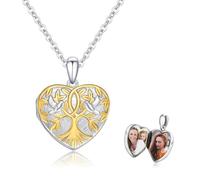 REDSUN Baum des Lebens Foto Medaillon Kette 925 Sterling Silber Herzform Medaillon Halskette Lebensbaum Weiße Taube Medaillon Anhänger Halskette Schmuck Amulett Familie für Damen Mädchen Mutter