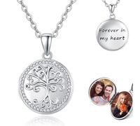 REDSUN Baum des Lebens Medaillon Halskette 925 Sterling Silber Baum des Lebens Halskette mit 5A Cubic Zirkonia Foto Bild Medaillon Anhänger Schmuck Geschenke für Frauen Mädchen