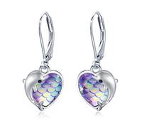 REDSUN Delfin Ohrringe S925 Sterling Silber Delfin Ohrringe mit Herz, Meerjungfrau Fischschuppen Hängend Mädchen Damen Blau Kristall Delfin Schmuck für Kinder Mädchen Geburtstag Weihnachts