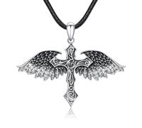 REDSUN Engelsflügel Halskette Herren Schutzengel 925 Sterling Silber Retro Kreuz Gothic Schwarz Engelsflügel Anhänger Glaube Amulett Schmuck Geschenk für Männer Frauen Unisex