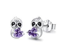 REDSUN Faultier Ohrstecker 925 Sterling Silber mit Herz Dunkellila Zirkonia - Niedlicher Schmuck als mit Geschenkbox Geschenk für Mädchen Tochter