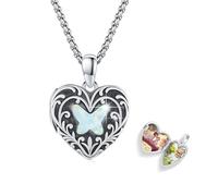REDSUN Herz Medaillon Halskette 925 Sterling Silber Schmetterling Foto Kette Kristall Blau/Rosa/Rosenrot Amulett für Damen Fotos Personalisierte Anhänger Geschenke für Freundin Frau Mutter