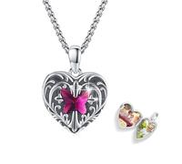 REDSUN Herz Medaillon Halskette 925 Sterling Silber Schmetterling Foto Kette Kristall Blau/Rosa/Rosenrot Amulett für Damen Fotos Personalisierte Anhänger Geschenke für Freundin Frau Mutter