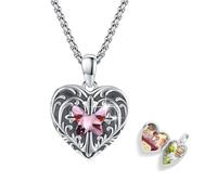 REDSUN Herz Medaillon Halskette 925 Sterling Silber Schmetterling Foto Kette Kristall Blau/Rosa/Rosenrot Amulett für Damen Fotos Personalisierte Anhänger Geschenke für Freundin Frau Mutter