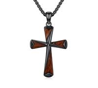 REDSUN Holz Kreuz Kette Schwarz S925 Sterling Silber Ebenholz Anhänger Amulett Schwarze Kreuz Halskette Hypoallergen Christlich Religiöser Schmuck für Herren Damen Unisex Vater 22+2'' Edelstahlkette