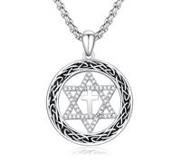 REDSUN Jüdisch-Celtischer Stern von David Silberkette 925 Sterling Silber Keltischer Knoten Kreuz Jüdischer Schmuck Geschenke für Männer Frauen
