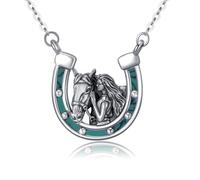 REDSUN Mädchen und Pferd Halskette 925 Sterling Silber Hufeisen Anhänger mit Türkis Mädchen und Pferd Kette Pferde Schmuck Geschenke für Frauen Mädche Tochter Kinder