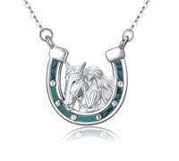 REDSUN Pferde Kette 925 Sterling Silber Mädchen und Pferd Halskette Hufeisen Anhänger mit Türkis Mädchen und Pferd Halskette Pferde Schmuck Geschenke für Damen Mädchen Tochter Kinder