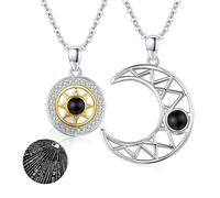 REDSUN Sonne und Mond Halskette 925 Sterling Silber 100 Sprachen Ich Liebe Dich Kette 2 Stücke BFF Anhänger Paar Halskette Keltisches Schmuck Geschenke für Paare lieben Frauen Mädchen