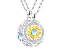 REDSUN Sonne und Mond Halskette 925 Sterling Silber 2 Stücke BFF Anhänger Keltischer Knoten Halskette Paar Halskette Freundschaftskette Schmuck Geschenke für Paare lieben Frauen Mädchen