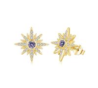 REDSUN Stern Ohrringe 925 Sterling Silber Gold, Ohrstecker mit Lila Zirkonia - Schmuck Geschenk für Frauen, Mädchen & Tochter Geburtstag Weihnachten Valentinstag