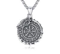 REDSUN Wikinger Halskette für Männer 925 Sterling Silber Drachen Anhänger Vegvisir Halskette Nordic Viking Kompass Halskette Wikinger Amulett Schmuck Weihnachten Geschenke für Männer Frauen Jungen