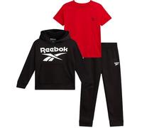 Reebok Baby Jungen Hosen-Set - 3-teiliges T-Shirt, Pullover Hoodie & Jogginghose Set - Fleece-Spielbekleidungs-Hosen-Sets für Kleinkinder, Schwarz, 4 Jahre