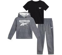 Reebok Baby Jungen Hosen-Set - 3-teiliges T-Shirt, Pullover Hoodie & Jogginghose Set - Fleece-Spielbekleidungs-Hosen-Sets für Kleinkinder, grau dunkel meliert, 2 Jahre